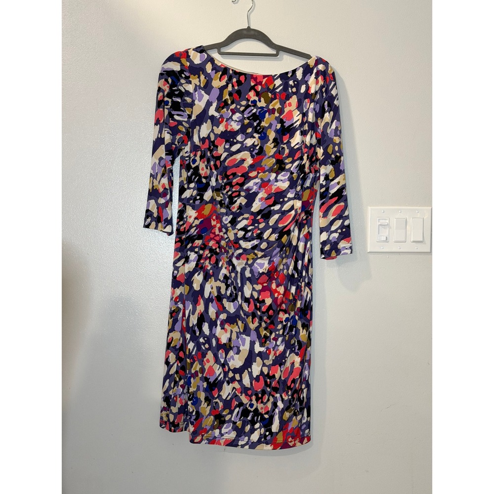 Eliza J Colorful Abstract Print Draped Waist Sheath Dress Purple Pink Size 10
